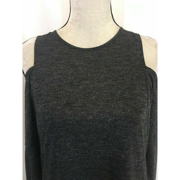Zara Womens Solid Charcoal Gray Long Sleeve Cold Shoulder Sweater  Top Small - Picture 2 of 6